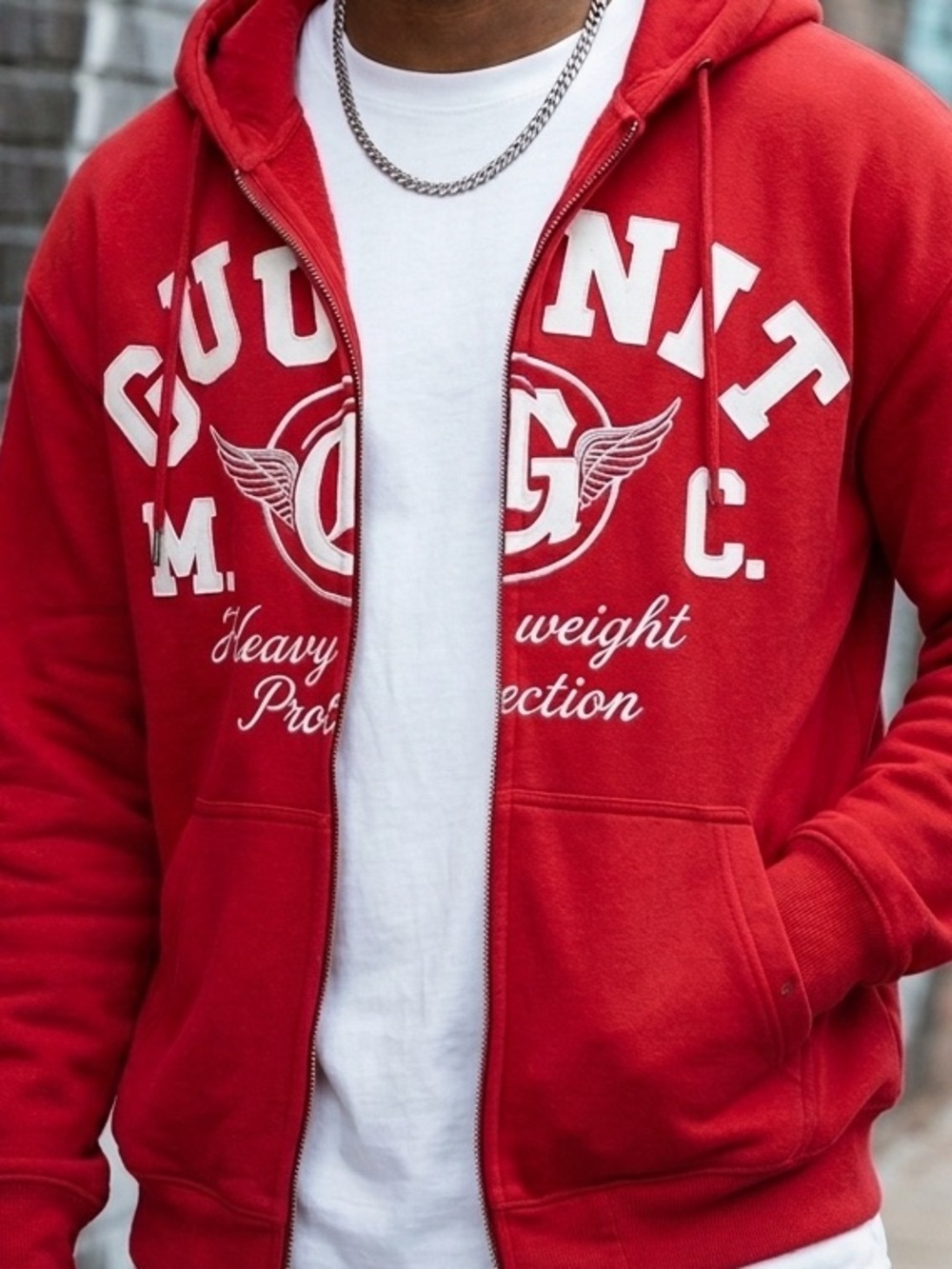G UNIT Red Graphic Zip-Up Hoodie heavy weight Sweatshirt -! Quality!!! M